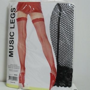 Music Legs Black Fishnet Lace Top Stocking NWT OS